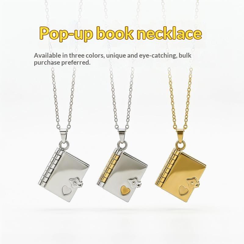 Custom Photo Book - Envelope Necklace Custom Text Locket Opening